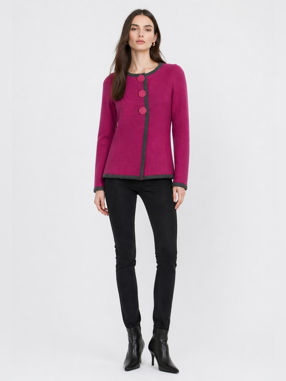 Weill Size 12 Wool Fuchsia Trim-Detail Tailored Jacket